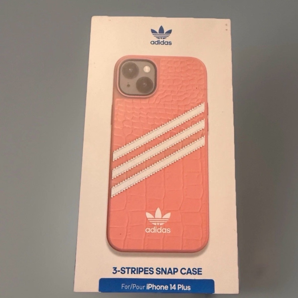 Adidas 3-Stripes Snap Case Pink / White Apple iPhone 14 Plus Protective Case New